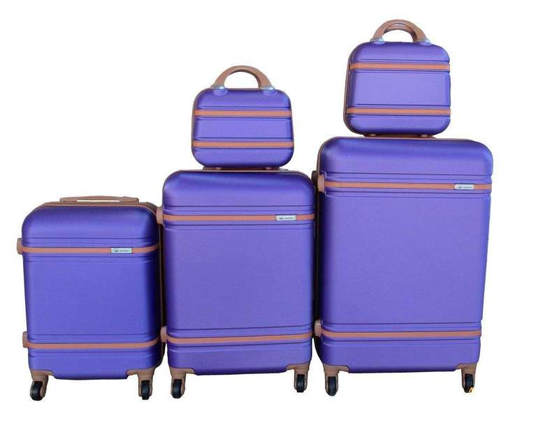SMTE 5-Piece Purple ABS Luggage Set with Wheels, Built-in Lock & Cosmetic Cases. with keychain