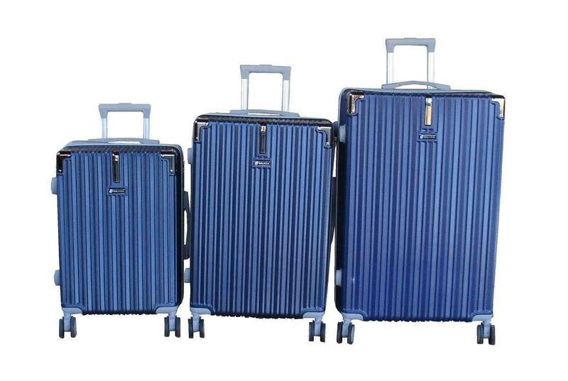 SMTE Durable ABS Luggage Set Spinner Wheels and Telescoping Handle - Navy - 3-Piece with keychain