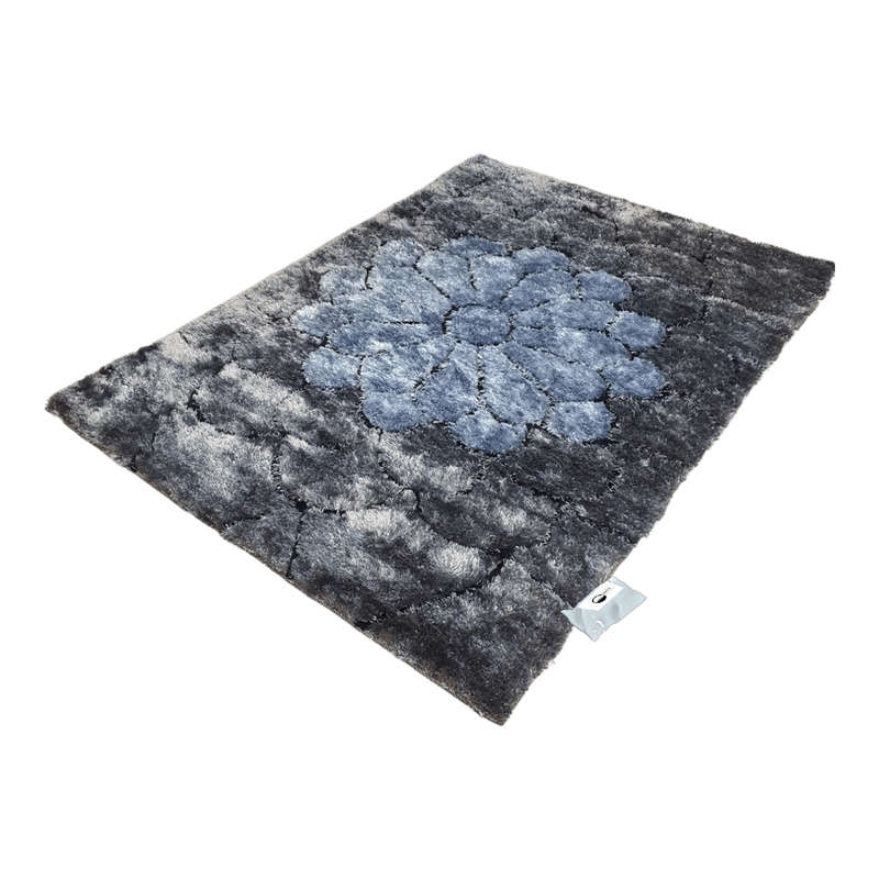 SMTE Quality Heavy Duty Fluffy/Shaggy Rug & Tieback (Persia-02) - Black with keychain