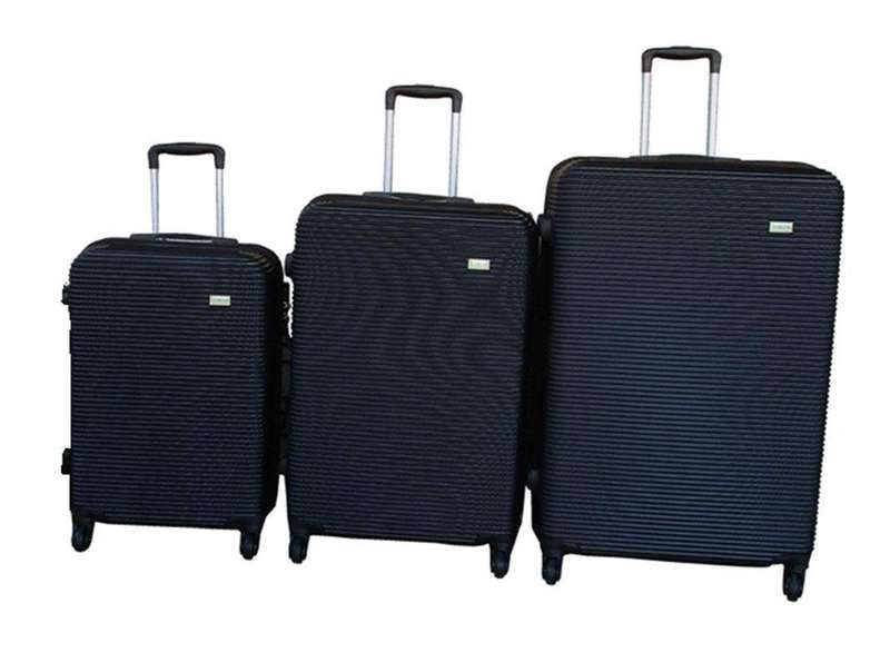 SMTE Stylish ABS Hard-Sided Luggage Set with Spinner Wheels - Black - 3-Piece with keychain