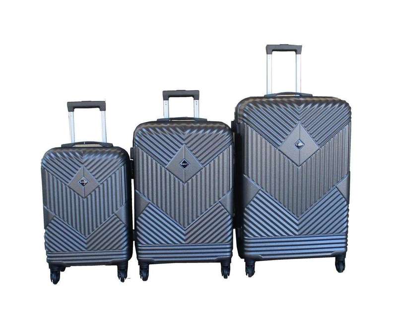 SMTE ABS Hard-Shell Luggage Set-Charcoal Grey and Chevron Pattern,Spinner Wheels with keychain