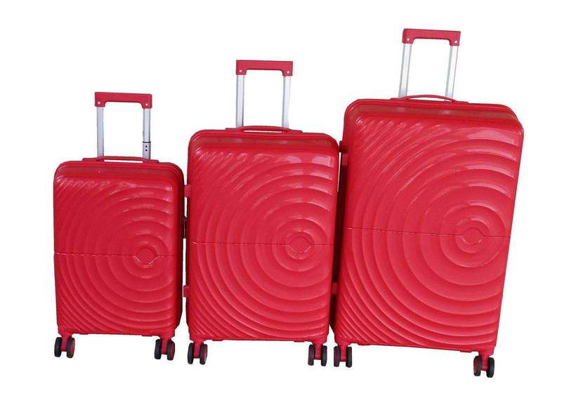 SMTE Unbreakable Red PP Trolley Luggage Set Hard-Shell and Lock - 3-Piece with keychain
