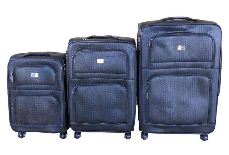 SMTE 3-Piece PU Luggage Set - Textured, Spinner Wheels, Built-In Locks, Black with keychain