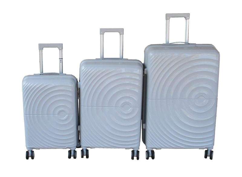 SMTE Unbreakable Silver 3-Piece PP Luggage Set with Spinner Wheels & Lock System with keychain