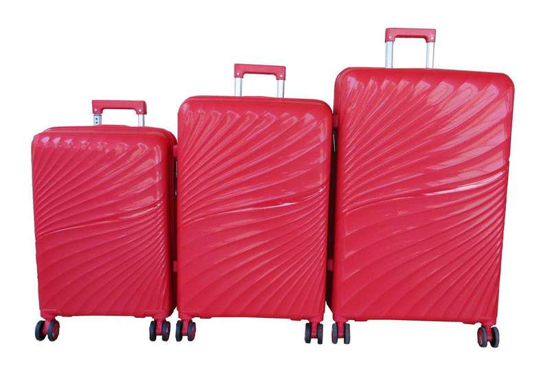 SMTE Unbreakable Red 3-Piece PP Luggage Set-Spinner Wheels,Combo Lock&Hard Shell with keychain