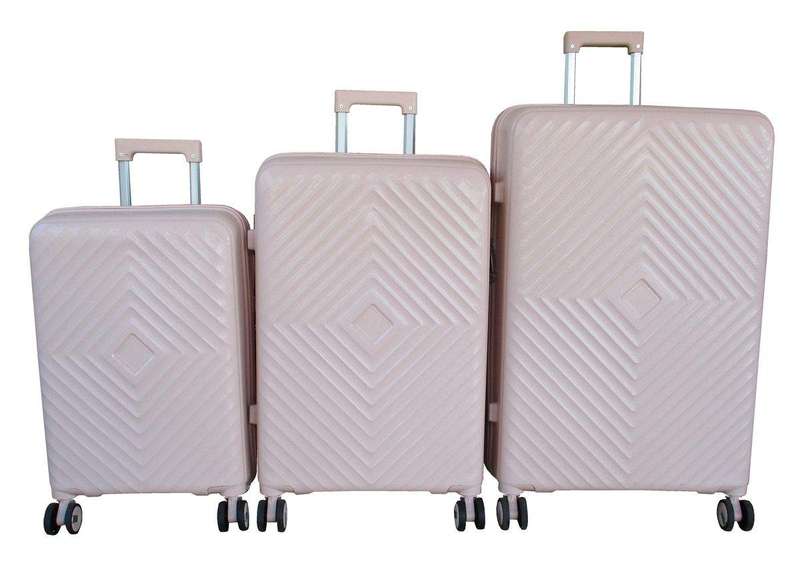 SMTE Unbreakable 3-Piece Chevron Light Pink PP Luggage Set with Spinner Wheels with keychain