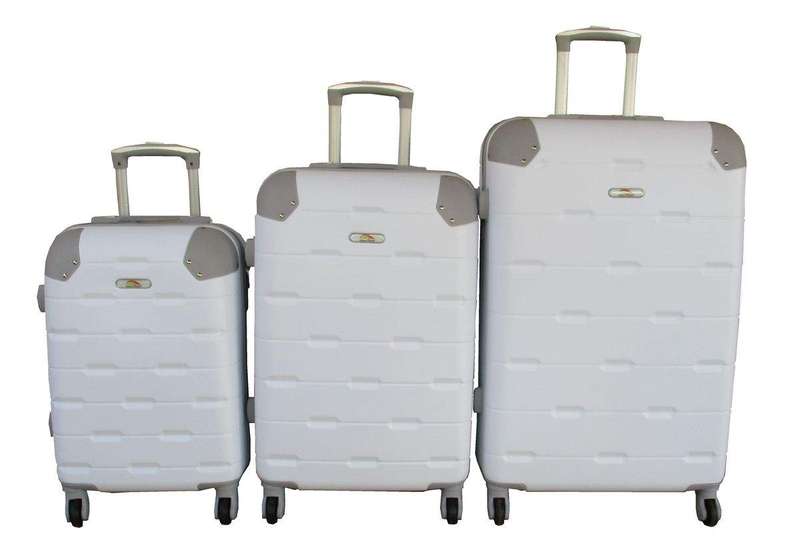 SMTE Durable ABS 3-Piece Luggage Set - White, Spinner Wheels, Telescopic Handle with keychain