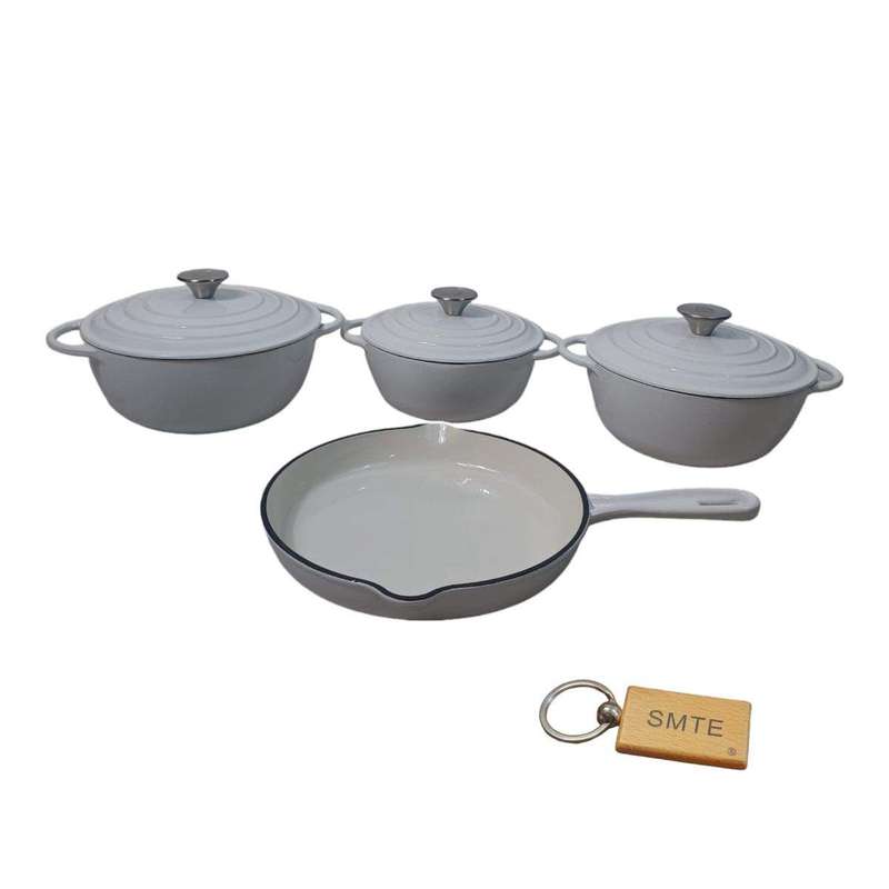 SMTE Premium 7-Piece Cast Iron Cookware Set+ Smte Keychain - Light  Grey