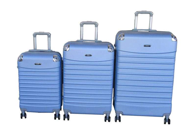 SMTE Baby Blue ABS Luggage Set-3-Piece with Spinner Wheels & Telescoping Handles with keychain