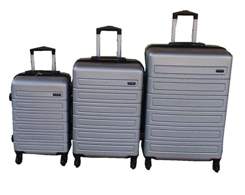 SMTE ABS HardShell Spinner Wheels Telescoping Handle Luggage Set - Silver - 3-Piece with keychain