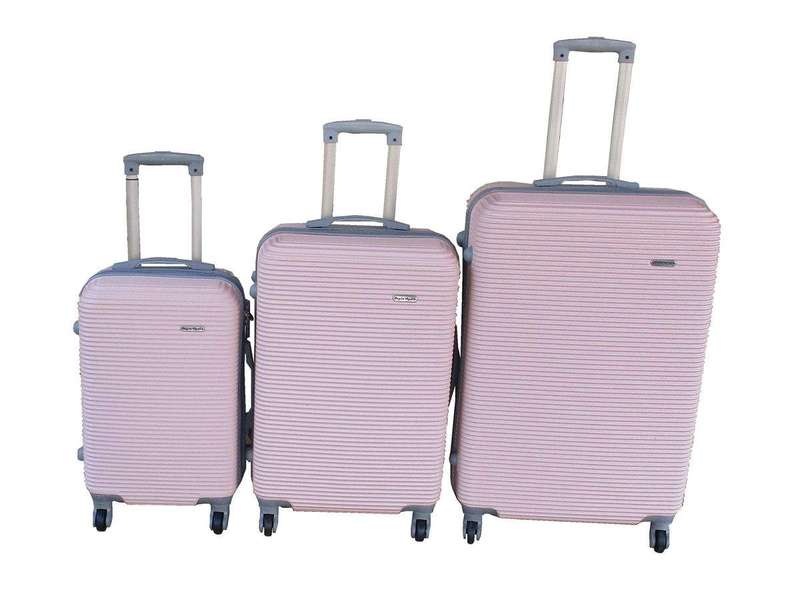 SMTE Light Pink ABS 3-Piece Luggage Set with Spinner Wheels and Lock - Durable with keychain