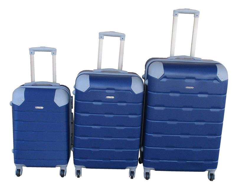 SMTE Navy 3-Piece ABS Luggage Set - Spinner Wheels , Telescopic Handle & Durable with keychain