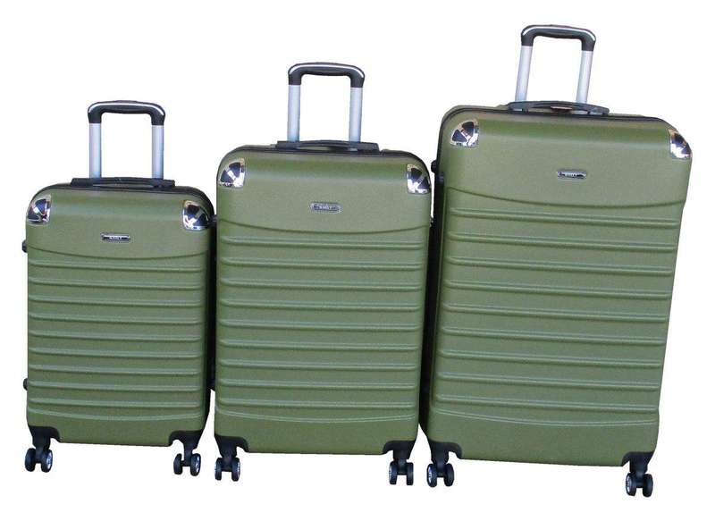 SMTE GAILY 3-Piece Dark Olive Green ABS Luggage Set Combination Lock and Wheels with keychain