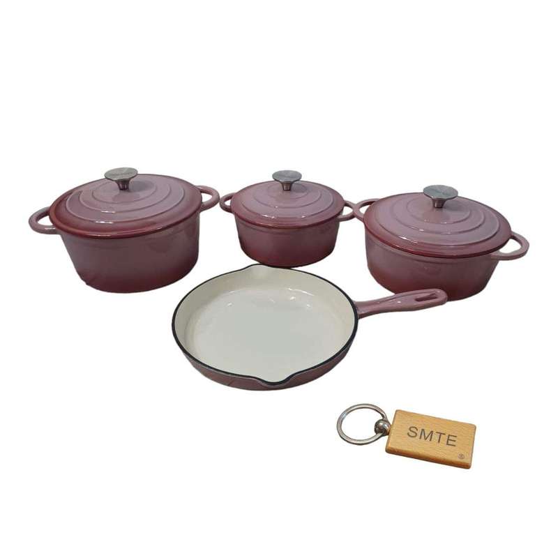 SMTE Premium 7-Piece Cast Iron Cookware Set+ Smte Keychain - HelioTrope Pink