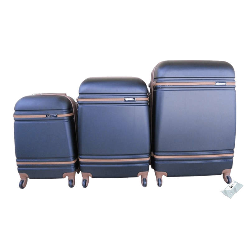 SMTE Quality EXO Travel Luggage Bag Set and SMTE Tieback - 3 Piece - Black with keychain