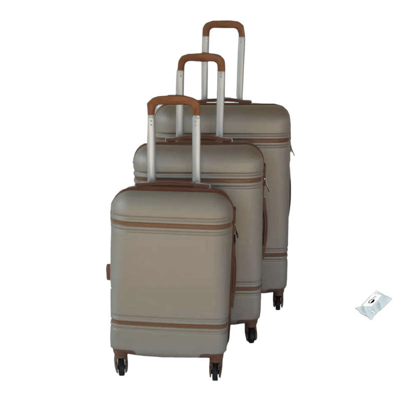 SMTE Quality EXO Travel Luggage Bag Set and SMTE Tieback - 3 Piece - Brown with keychain