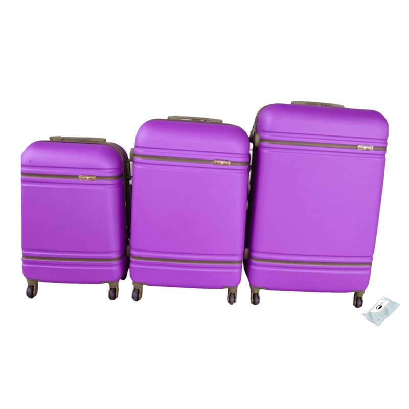 SMTE Quality EXO Travel Luggage Bag Set and SMTE Tieback - 3 Piece - Pink/Purple with keychain