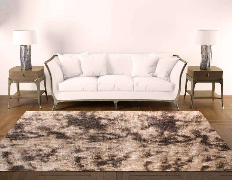SMTE 150 x 180cm Plush Two Tone Fluffy Carpet - Shaggy & Foldable Rugs - Umber with keychain
