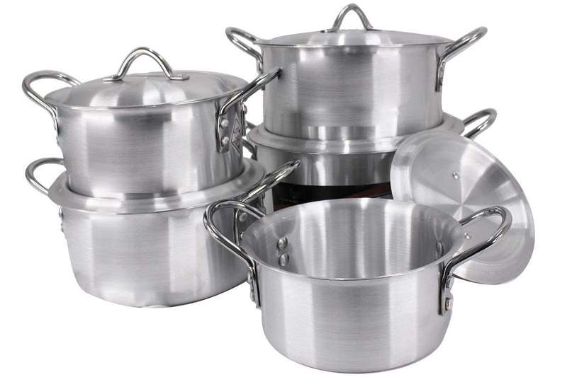 SMTE 10 Piece Pure Aluminium Casserole Pot Set - Silver Shine Set with keychain