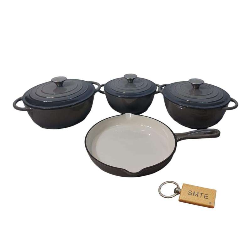 SMTE Premium 7-Piece Cast Iron Cookware Set+ Smte Keychain - Grey