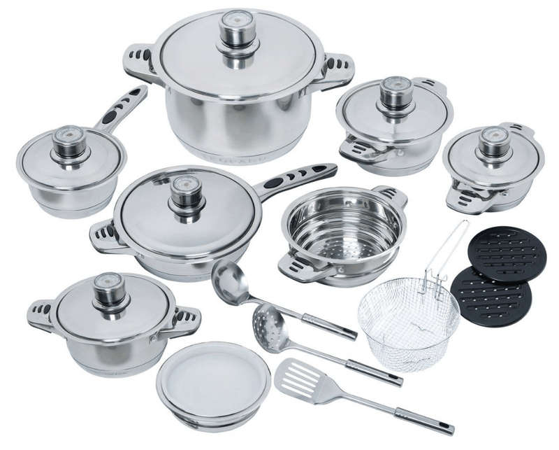 SMTE 22 Piece Timeless Beauty Non-Stick Stainless Steel Cookware Set with keychain