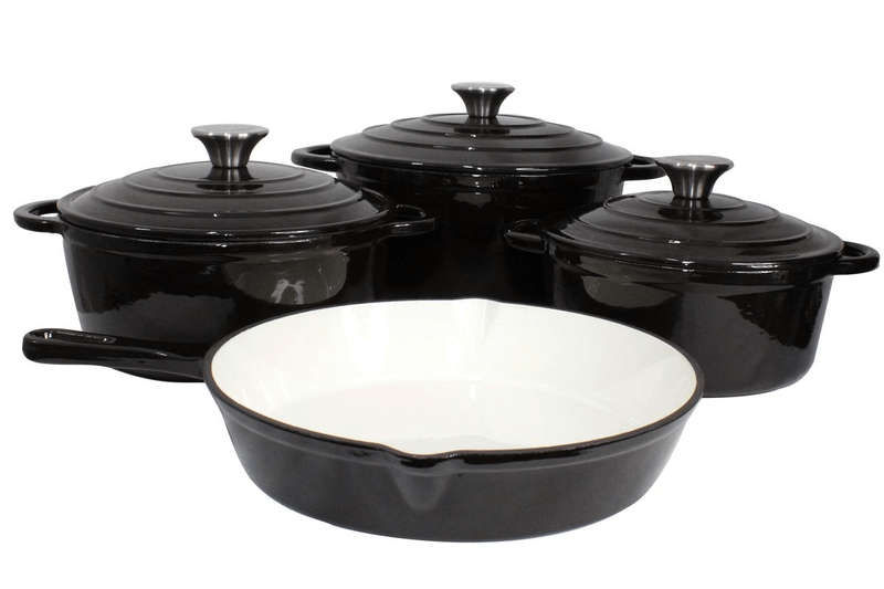 SMTE 7 Piece Black Authentic Cast Iron Cookware Set - Black with keychain