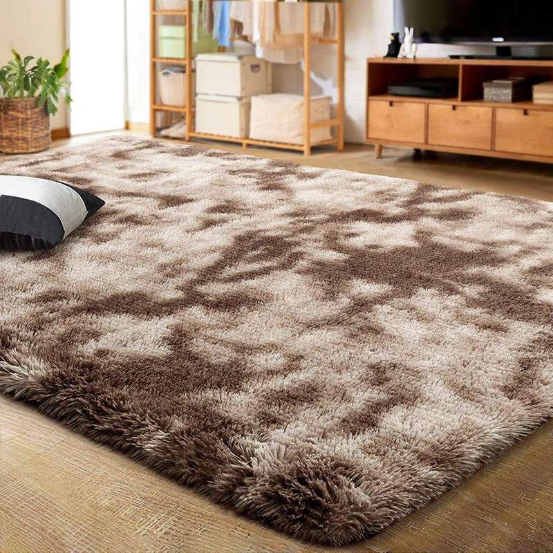 SMTE 140 x 180cm Plush Three Tone Fluffy Carpet -Shaggy Foldable Rugs Dark Brown with keychain