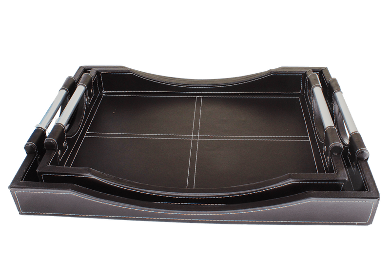 SMTE Royalty Defined Leather Serving Tray -Twin Set 42 & 50cm Trays - Brown with keychain