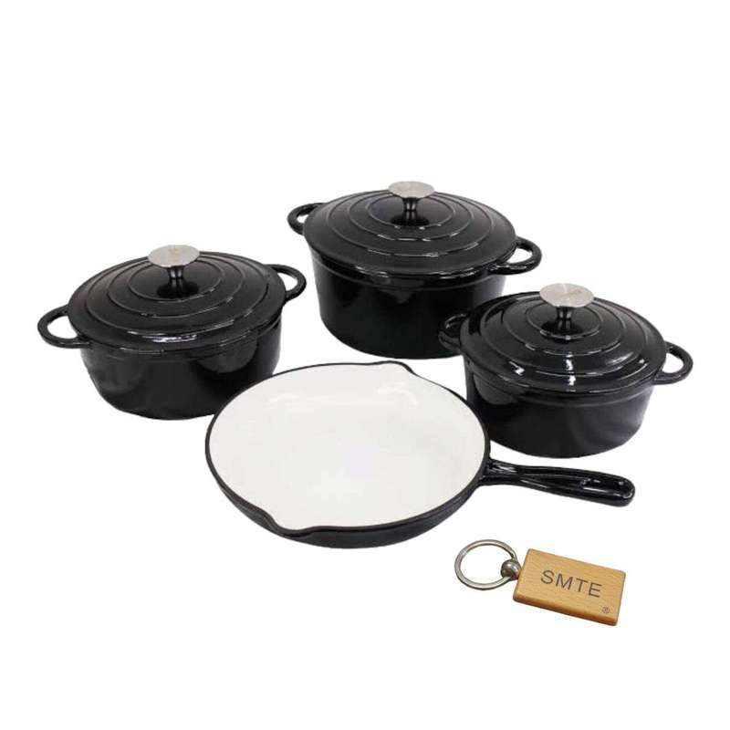 SMTE Premium 7-Piece Cast Iron Cookware Set+ Smte Keychain - Black