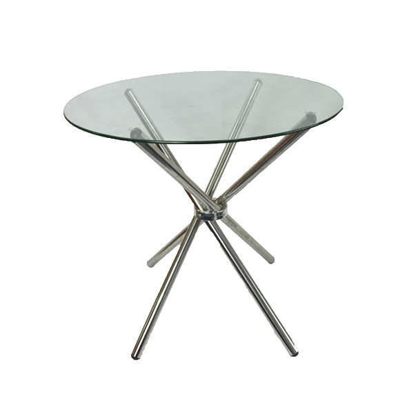 SMTE 80cm Round Glass Table - Silver Legs with keychain