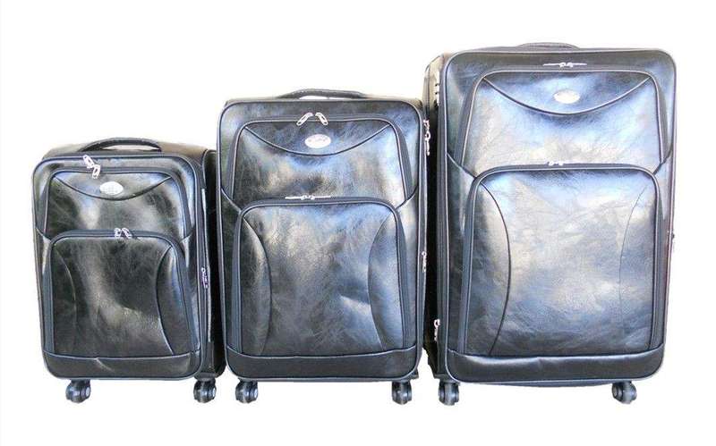 SMTE Luggage Set of 3 PU Leather Travel Suitcases 28'24'22' inch - Black with keychain