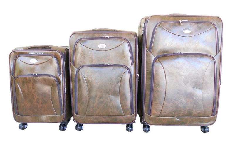 SMTE Luggage Set of 3 PU Leather Travel Suitcases 28'24'22' inch - Dark Brown with keychain