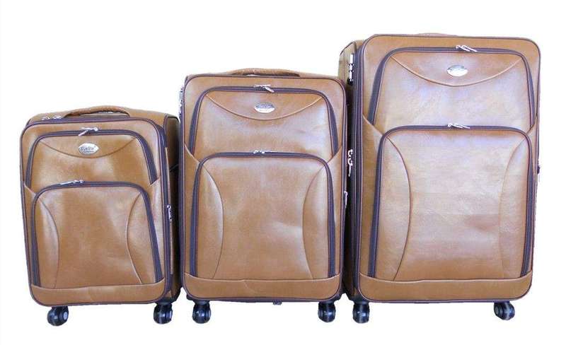 SMTE Luggage Set of 3 PU Leather Travel Suitcases 28'24'22' inch - Light Brown with keychain
