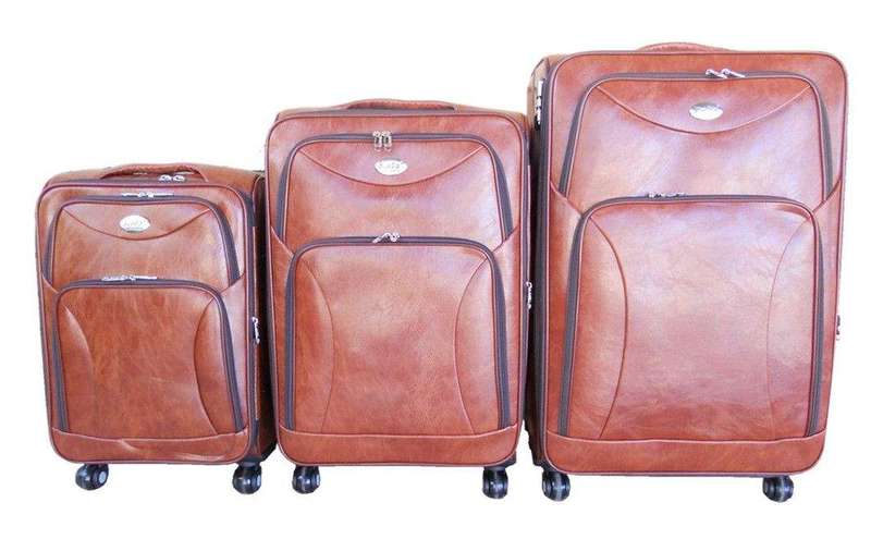 SMTE Luggage Set of 3 PU Leather Travel Suitcases 28'24'22' inch - Orange Red with keychain