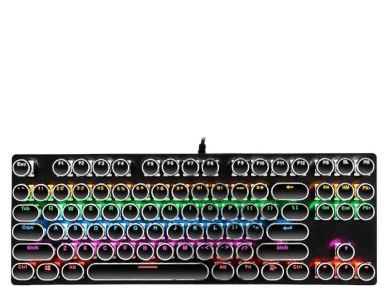 SMTE T-Wolf T12 87-key wired USB colorful punk keycap retro Lightweigh - Black with keychain