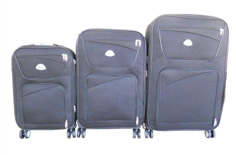 SMTE Trolley 3 Piece Travel Luggage Spinner - Fabric - Black with keychain