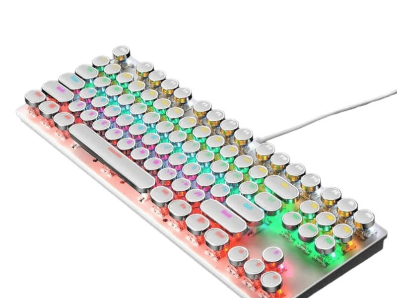 SMTE T-Wolf T12 87-key wired USB colorful punk keycap retro Lightweigh - White with keychain