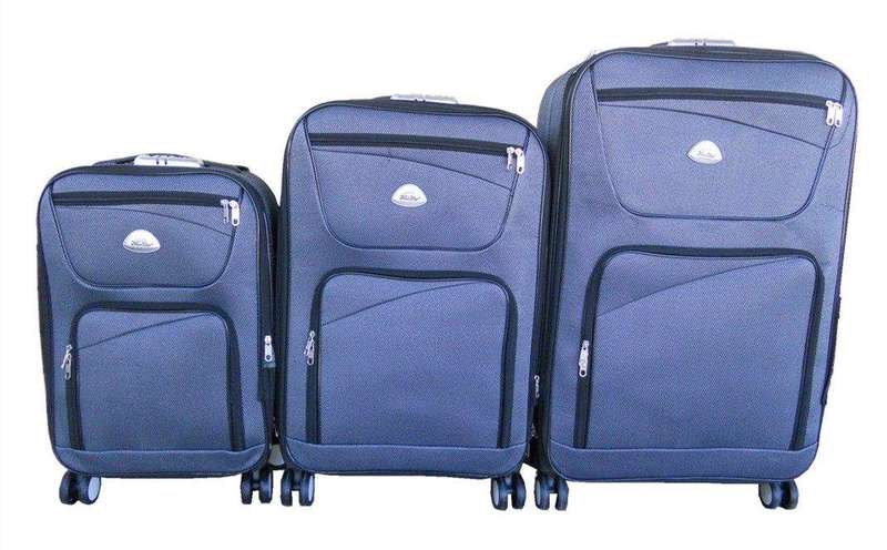 SMTE Trolley 3 Piece Travel Luggage Spinner - Fabric - Grey with keychain