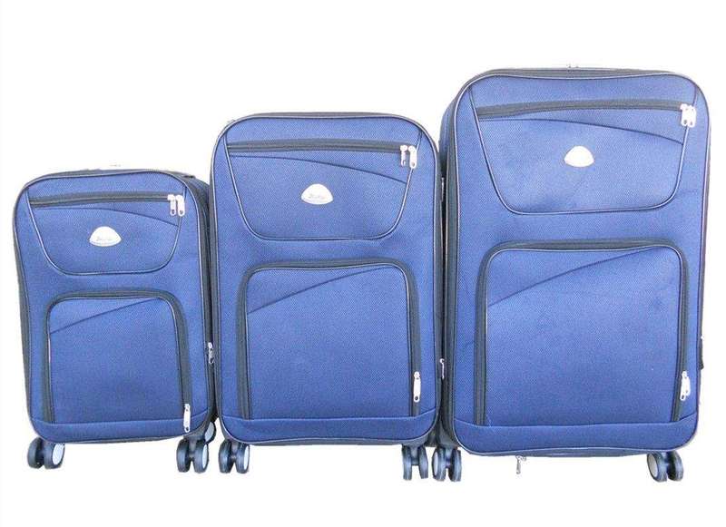 SMTE Trolley 3 Piece Travel Luggage Spinner - Fabric - Navy with keychain