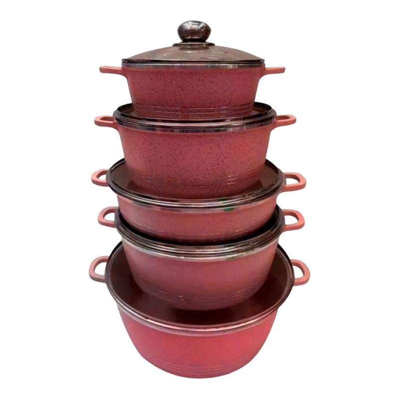 SMTE Non Stick 10 Piece Cookware Pot set - Red with keychain