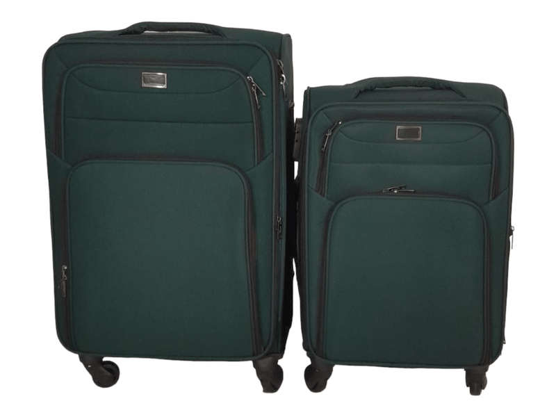 SMTE-Trolley 2 Piece Travel Luggage Spinner -Fabric - Green with keychain