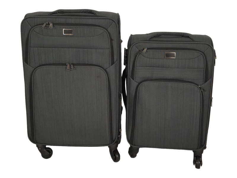 SMTE-Trolley 2 Piece Travel Luggage Spinner -Fabric - Grey with keychain