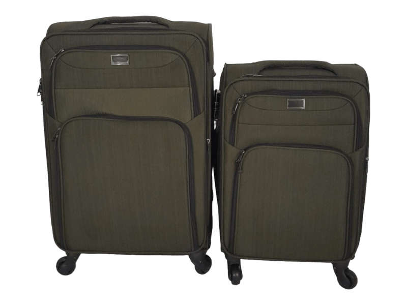 SMTE-Trolley 2 Piece Travel Luggage Spinner -Fabric - Khaki with keychain