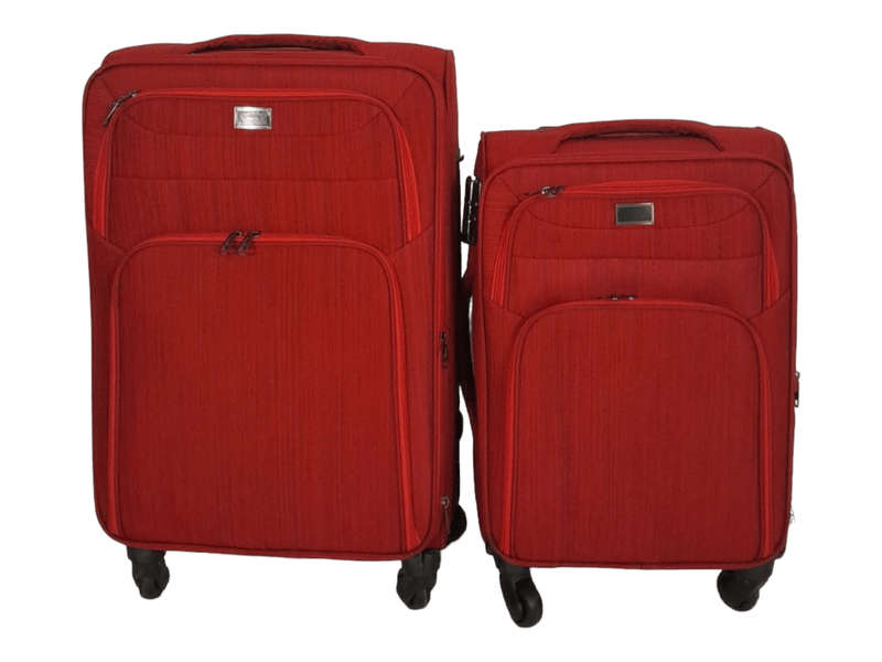 SMTE-Trolley 2 Piece Travel Luggage Spinner -Fabric - Red with keychain