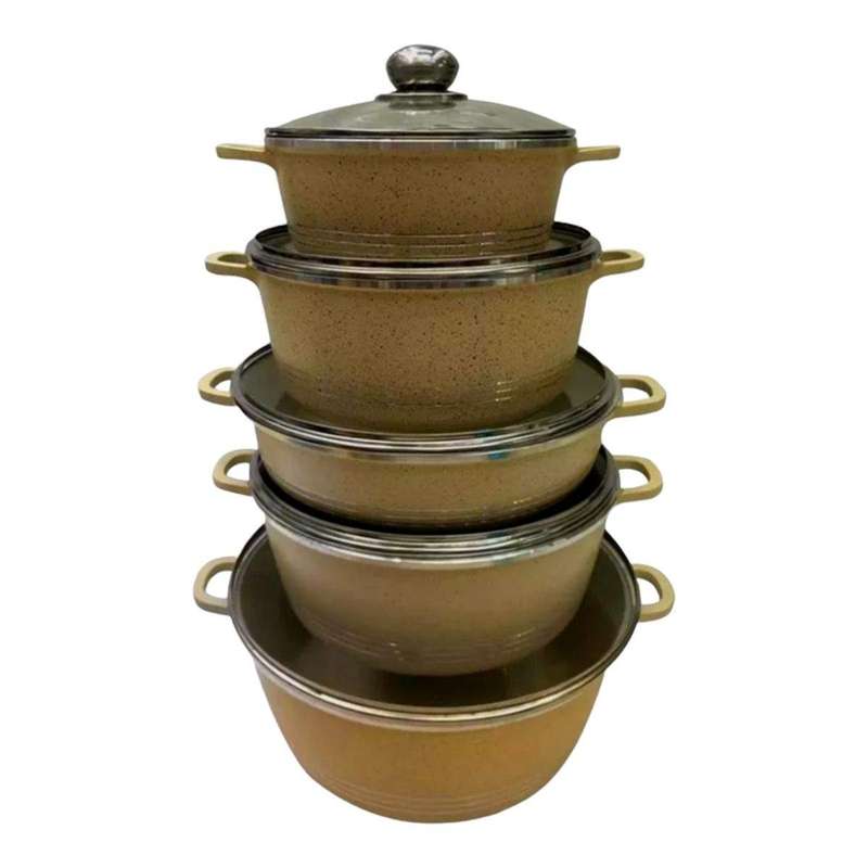 SMTE Non Stick 10 Piece Cookware Pot set - Gold with keychain