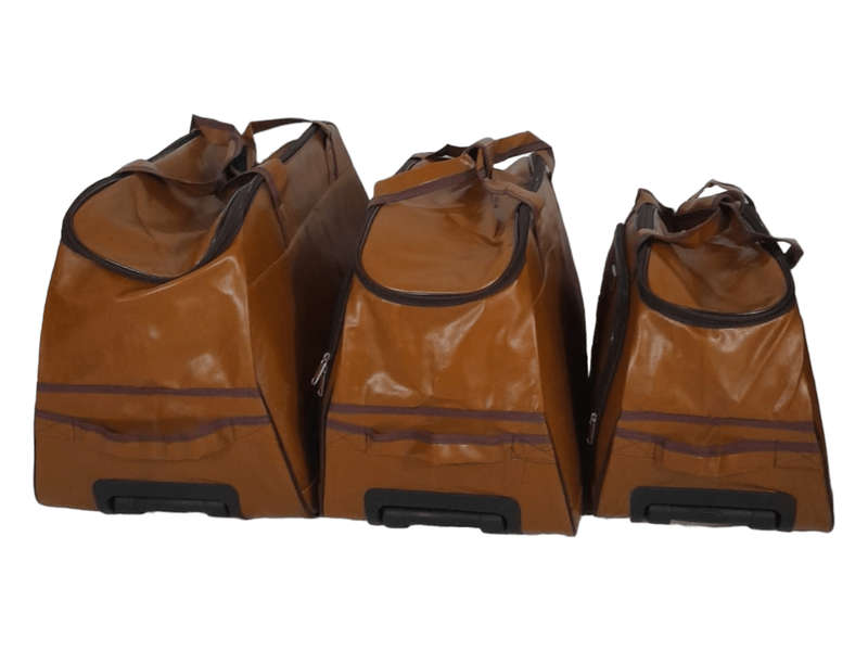 SMTE- 3 Piece Leather Hand luggage bags- Brown - Orange with keychain