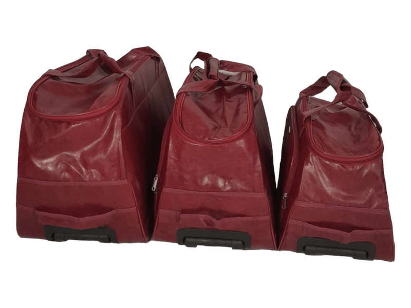 SMTE- 3 Piece Leather Hand luggage bags- Brown - Red with keychain