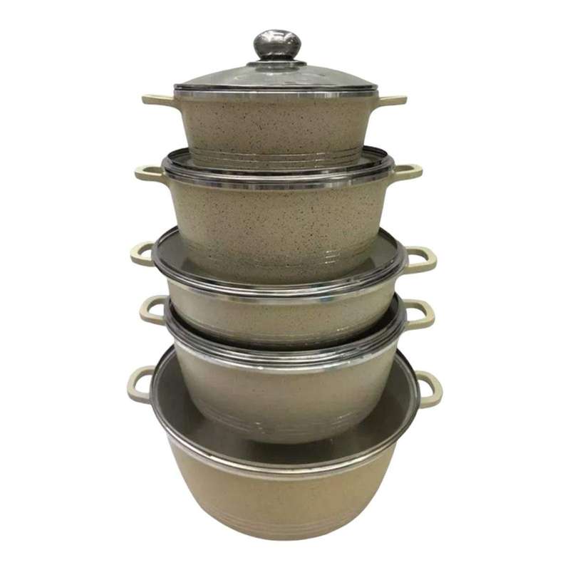 SMTE Non Stick 10 Piece Cookware Pot set - Cream with keychain