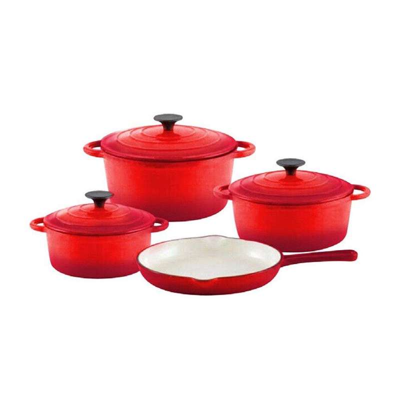 SMTE Totally Home  Cast Iron 7 Piece Cookware Set - Red with keychain