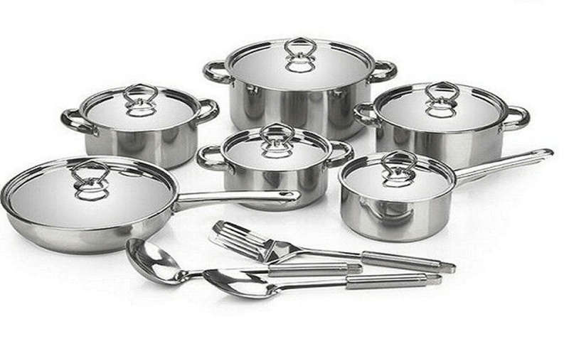SMTE Stainless Steel Cookware Set - 15 Piece with keychain